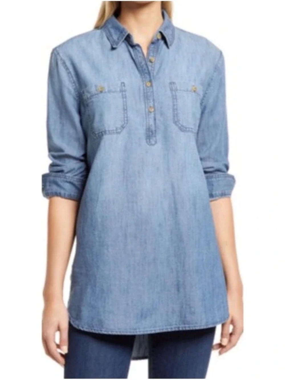 Nordstrom Caslon Women's Denim Popover Tunic Top L